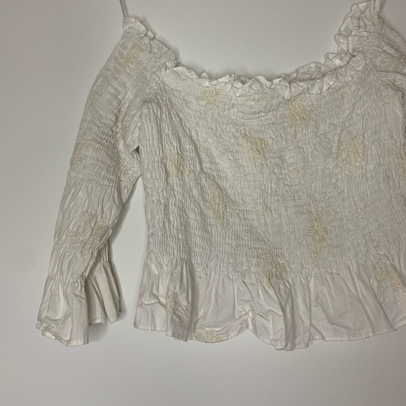Zara off shoulder shrilled smocked frill crop top blouse - Picture 2 of 5